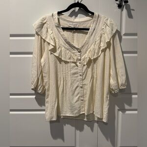 NWT Downeast Linen Blend Peasant Blouse 3/4 Puff Sleeve Ivory Women Size Xlarge
